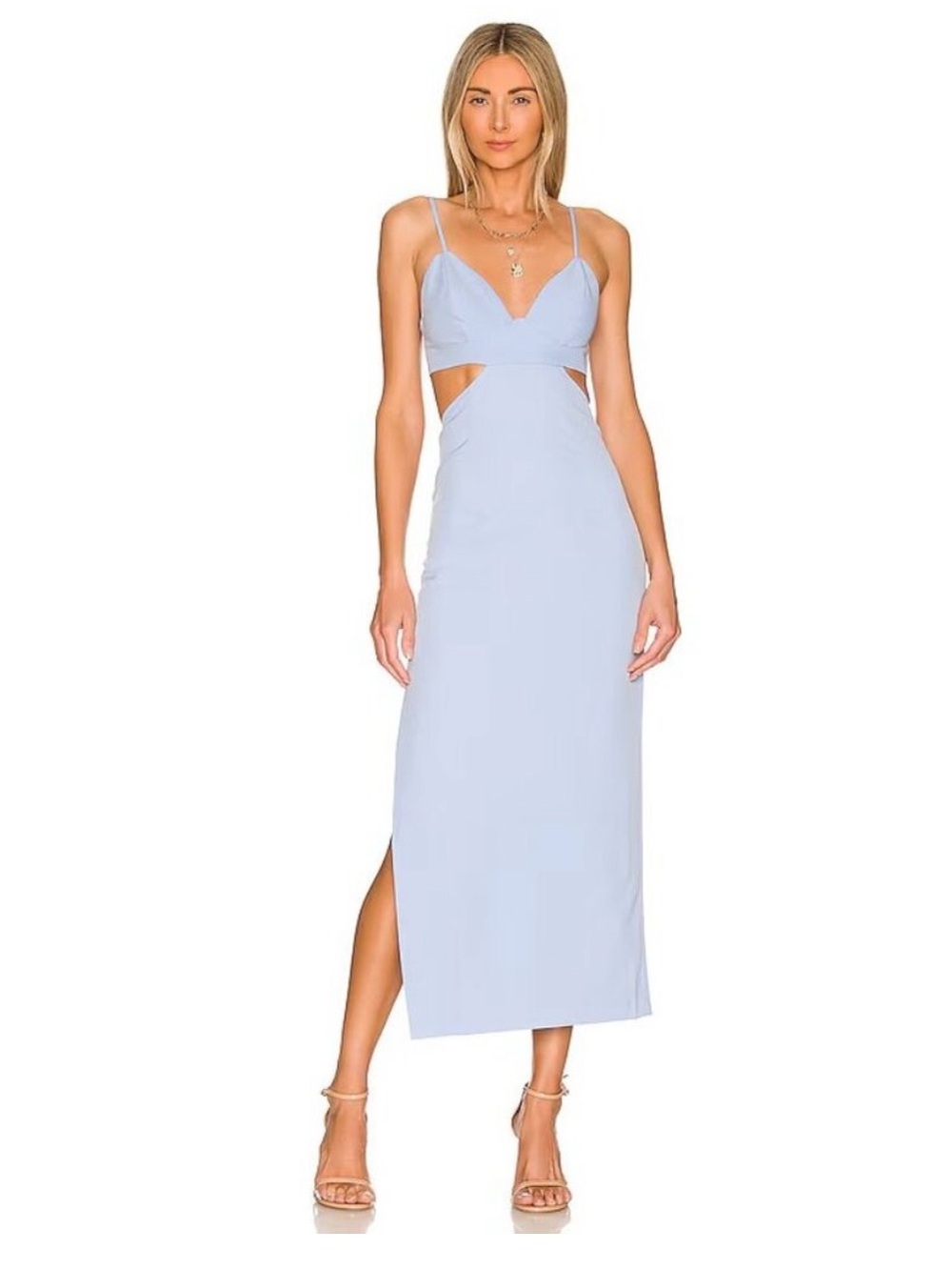 Bardot cut out slit midi in light blue NWT SZ XS
